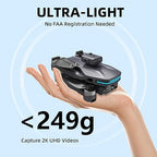 4K Camera Drone with Foldable Design, Dual Adjustable Lenses, Brushless Motors, Obstacle Avoidance, Altitude Hold, One-Touch Takeoff, Headless Mode, 2 Batteries, Storage Case Included