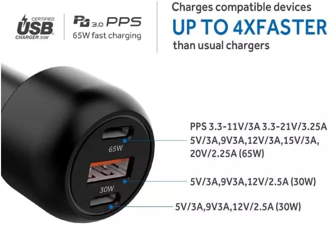 95W 3-Port Car Charger - PD 3.0 PPS/QC 3.0 - Drone Valley Gear