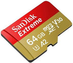 SanDisk Extreme 64GB V30 A2 microSDXC Memory Card for DJI Drones Works with Mini 3 Pro, Mini 3, DJI RC (SDSQXA2-064G-GN6MN) Class 10 Bundle with (1) Everything But Stromboli Micro SD Card Reader