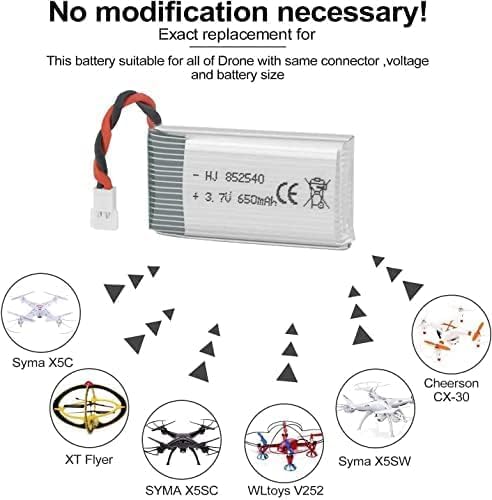 2PCS 3.7V 650mAh Lipo Battery for Syma X5C X5 RC Quadcopter Drone with XH2.54/Molex Plug with USB Charger Drone Batteries