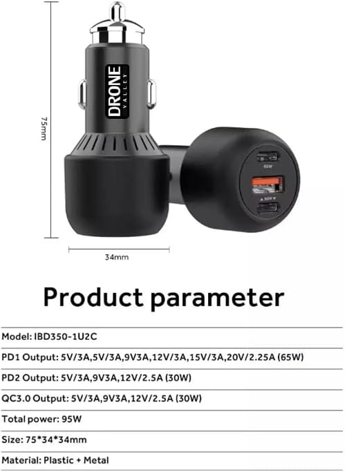 95W 3-Port Car Charger - PD 3.0 PPS/QC 3.0 - Drone Valley Gear