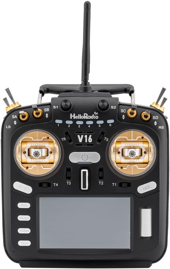 V16Max ELRS CNC Hall Gimbals Radio Transmitter, 16 Channels, 2.4G, Mode 2, for RC Drone (Gold)