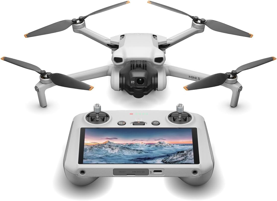 DJI Mini 3 Drone with DJI RC Screen remote Kit Camera Drone Bundle, with 128 GB SD, 3.0 USB Card Reader, Landing Pad, Backpack, Strobe lights and More