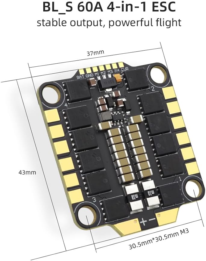 HGLRC 60A 6S V1 ESC BLS 2-6S 4in1 M3, Supports DShot600/300/150 Digital Protocols for FPV Racing Drone Freestyle
