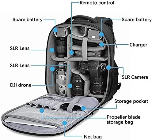 CADeN Camera Backpack, Waterproof Drone and Camera Bag for Canon Nikon Sony DSLR SLR Mirrorless, DJI Mavic, Air 2S, FPV Drone Backpack with 15.6'' Laptop Compartment & Tripod Holder
