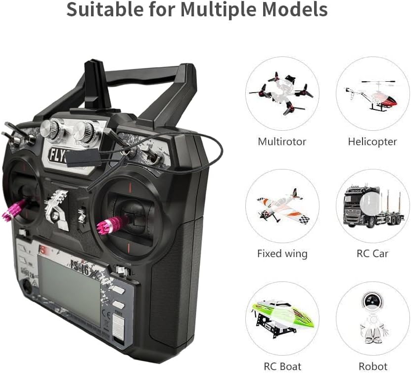 FS-i6X 10 Channels RC Transmitter and Receiver FS-iA10B 2.4GHz Fly AFHDS2A Sky Radio Control System for FPV Drone Quadrotor, Fixed Wing, RC Car and Boat (Mode 2 Left-Hand Throttle) Black