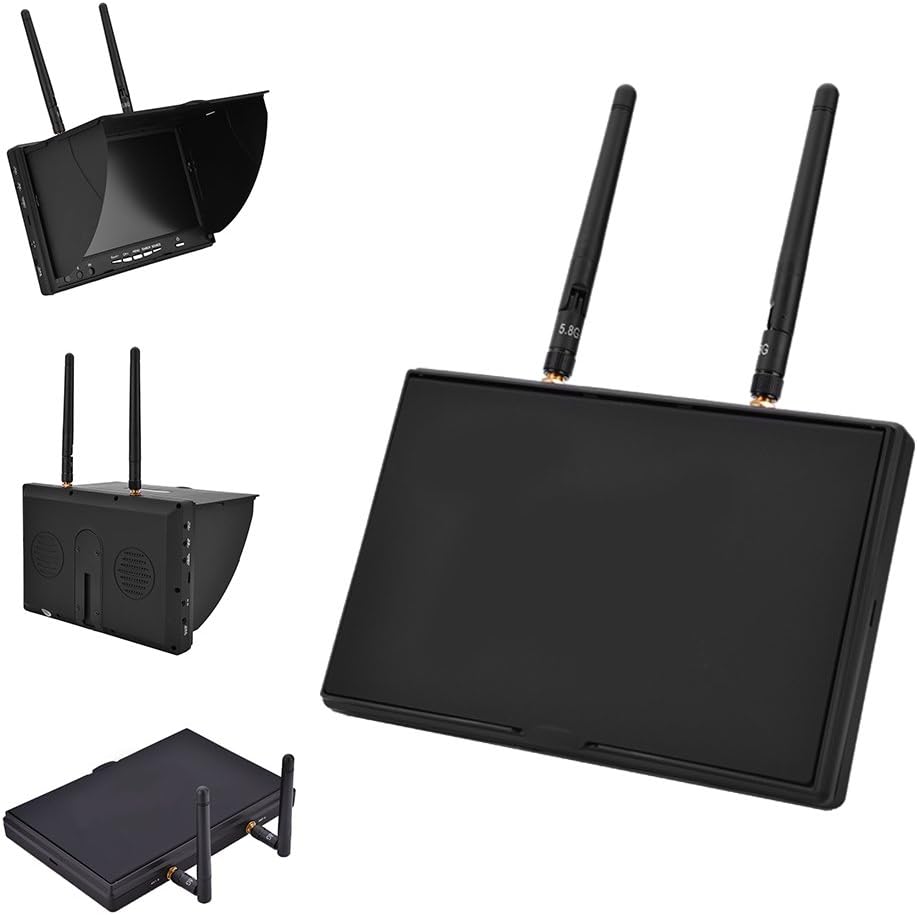 FPV Monitor Dual Receiver 5.8GHz 40Channels 7Inch LCD Monitor/Display Screen Receiver Monitor for FPV Drone Quadcopter with Wireless Receiver 140/120 Degree