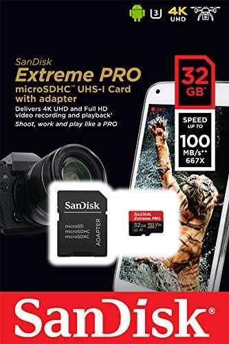 SanDisk Extreme Pro U3 V30 A1 32GB microSDHC Memory Card for DJI Drones Works with Avata and Goggles 2 (SDSQXCG-032G-GN6MA) Class 10 Bundle with 1 Everything But Stromboli MicroSDHC & SD Card Reader