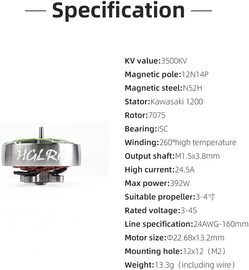 HGLRC Specter 1804-3500KV 4S Brushless Motor for 3-3.5Inch FPV Freestyle Racing Drones