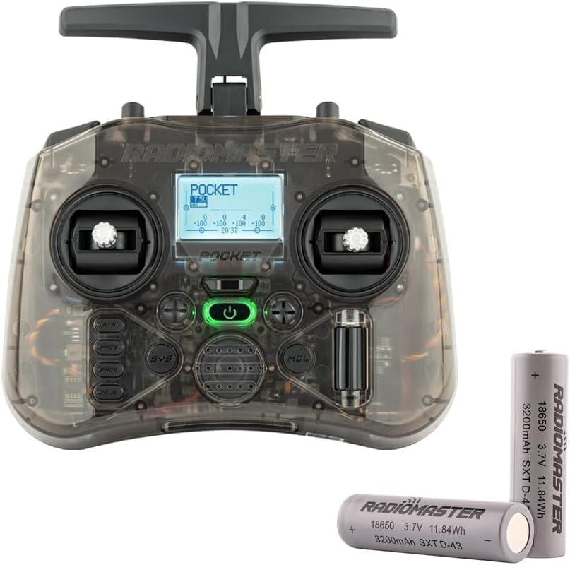 Radiomaster Pocket Hall Gimbal EdgeTX Transmitter Remote Control Portable Lightweight Built in LED Light Foldable Antenna (CC2500 Charcoal M2 with Battery)