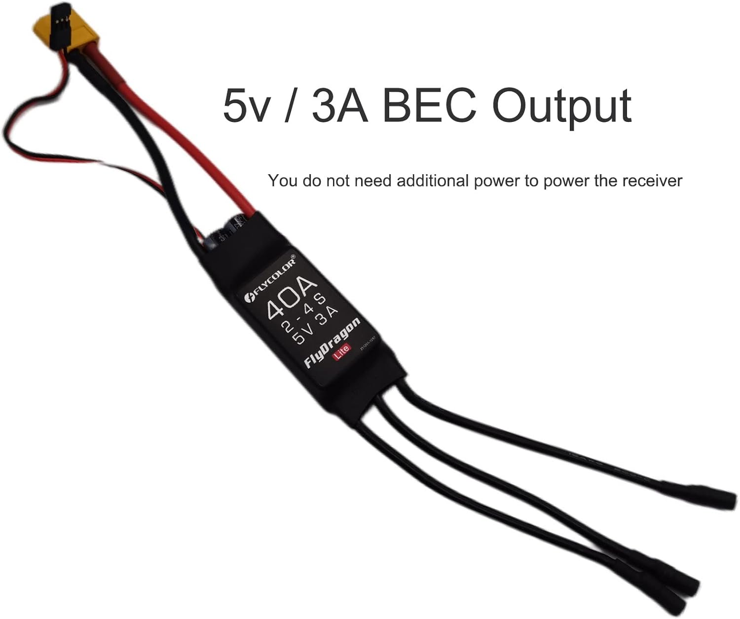 Flycolor 40A ESC 2-4S Electric Speed Controller 5v 3A BEC with XT60 & 3.5mm Bullet Plugs for RC Drone Airplane Brushless Motors