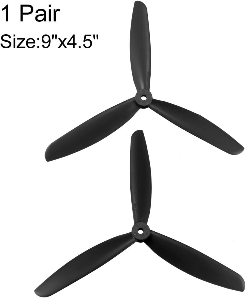 uxcell RC Propellers 3 Prop CW CCW with Adapter Ring 9045 9x4.5 Inch Multi-Rotor for RC Aircraft, Nylon Black 1 Pair