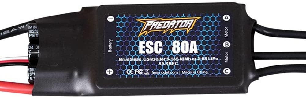 FMS Predator 80A Brushless ESC Electronic Speed Controller 2-6S LIPO 5A SBEC with XT60 Plug for RC Airplane Fixed-Wing Drones