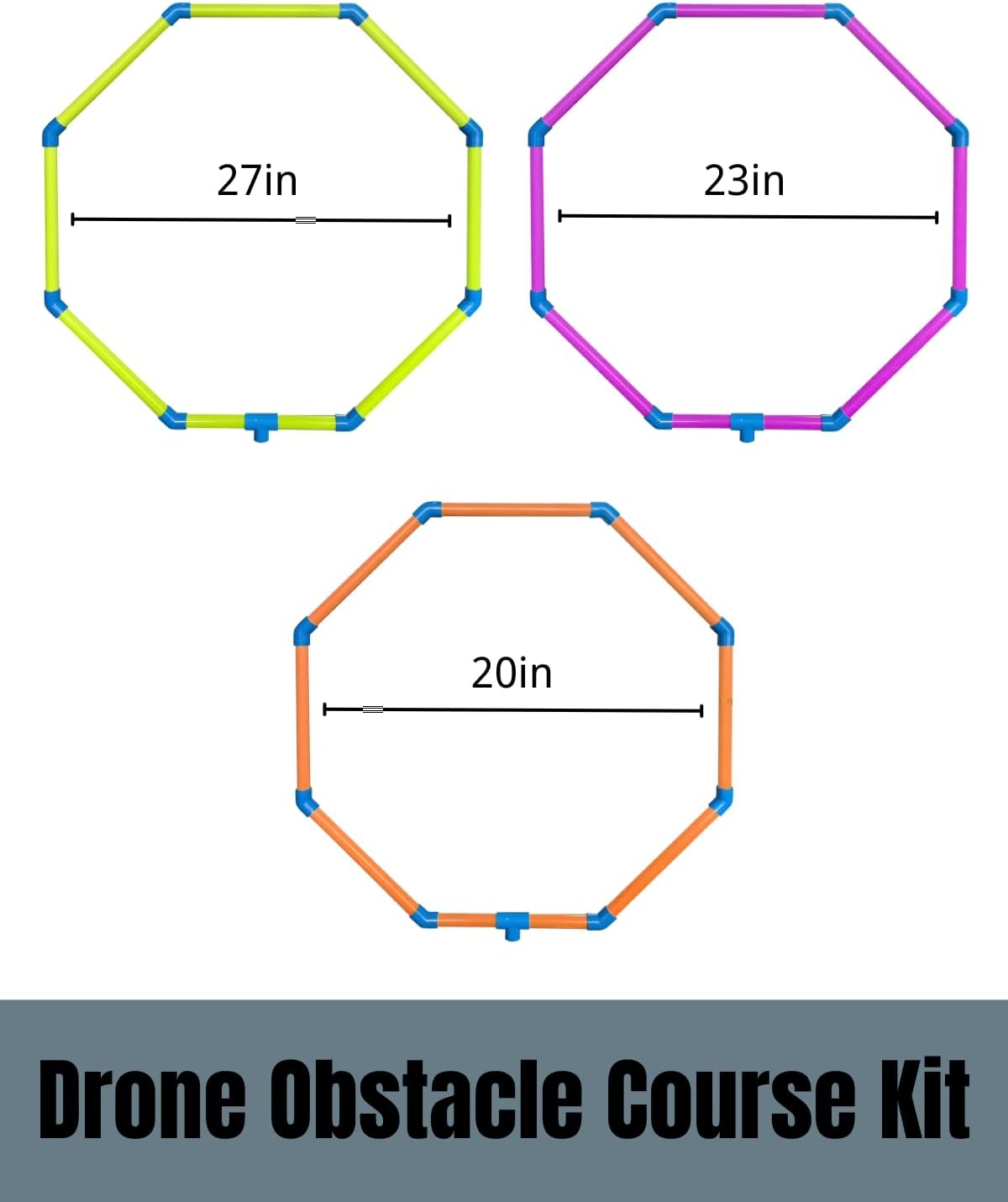 6-in-1 Drone Obstacle Course Kit with Carry Bag - 6 Shapes Multi-Configuration FPV Racing Gates, Wind-Resistant Ground Stakes, Training Set for RC Quads & Micro Drones (3-Size Set)