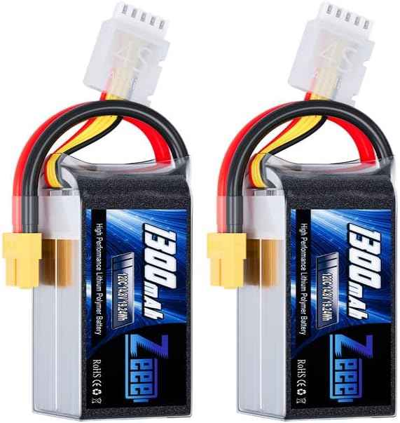 Zeee 14.8V 120C 1300mAh 4S RC Lipo Battery Graphene Battery with XT60 Plug for FPV Racing Drone Quadcopter Helicopter Airplane RC Boat RC Car RC Models(2 Pack)