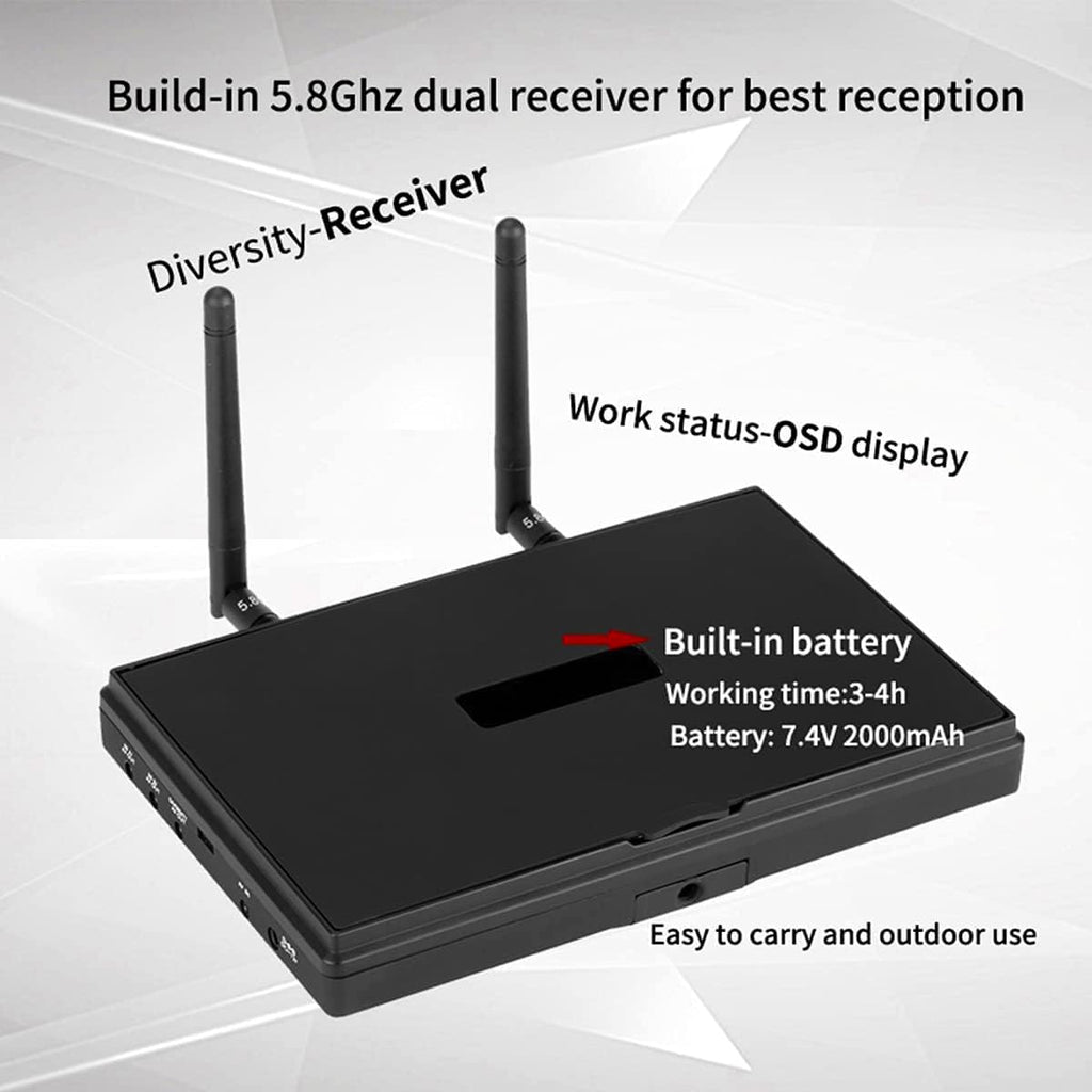 SoloGood 5.8Ghz 7Inch FPV Monitor with DVR 40Channels 800 x 480 LCD Monitor/Display Screen Receiver Monitor Built in Battery for FPV Drone Quadcopter RC Car¡­