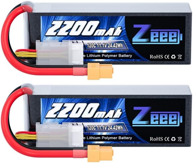 Zeee 3S 120C 2200mAh 11.1V Lipo Battery with XT60 Plug RC Graphene Lipo for FPV Drone Quadcopter Helicopter Airplane RC Boat RC Car RC Models(2 Pack)