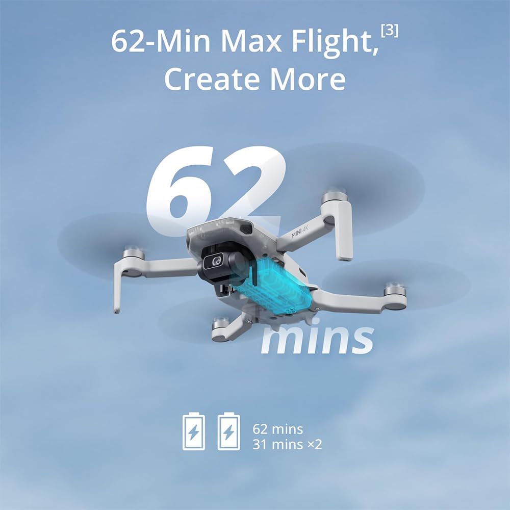 DJI Mini 4K Camera Drone Combo with Camera for Adults, Under 249 g, 3-Axis Gimbal Stabilization, 10km Video Transmission, 62-Min Flight With Case and Extra Battery Bundle with Deco Gear Accessories