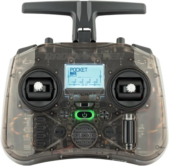Radiomaster Pocket Hall Gimbal EdgeTX Transmitter Remote Control Portable Lightweight Built in LED Light Foldable Antenna (CC2500 Charcoal M2 with Battery)
