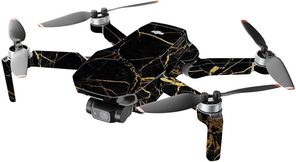 MightySkins Compatible with DJI Mini 2 Portable Drone - Black Gold Marble | Protective, Durable, and Unique Vinyl Decal wrap Cover | Easy to Apply and Change Styles | Made in The USA