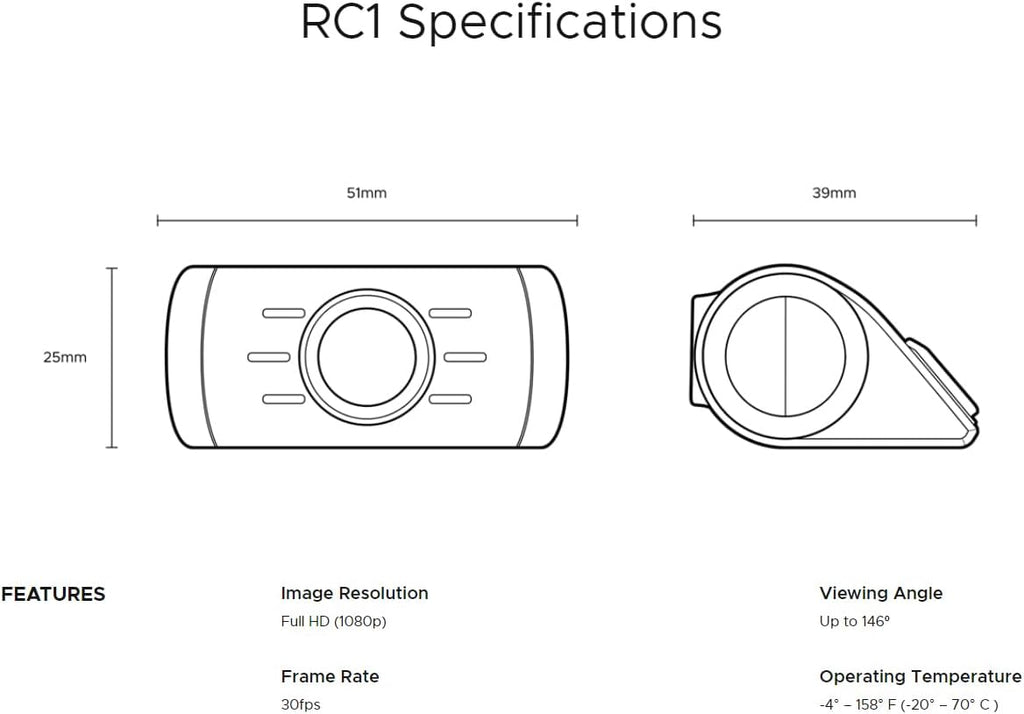 DroneMobile RC1 Rear-Facing (XC-RC1) Camera for Drone XC Dash Cam, (Works with DroneXC Required)