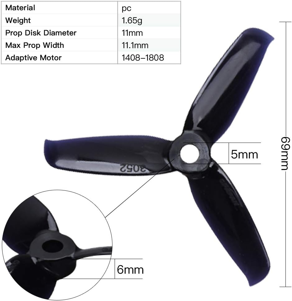 16pcs 3-Blade Props high-Speed Propellers, 3inch 75mm CW CCW for Racing Frame FPV Drone 1306 1407 1408 1606 1806 Motors,GEMFAN 3052£¨Black and Clear£©