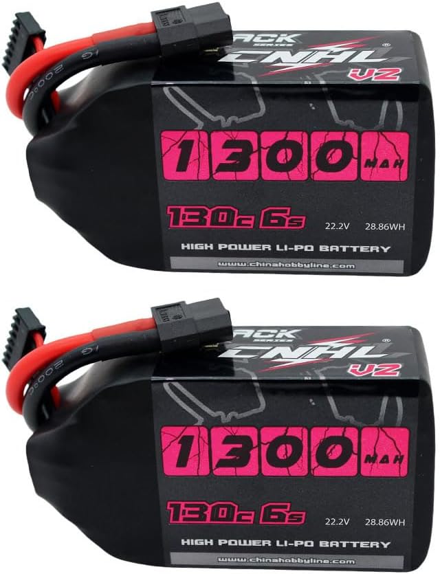 CNHL 1300mAh 130C 6s Lipo Battery 22.2V with XT60 Plug for FPV Drone Racing RC Quadcopter Helicopter Airplane(2 Packs)