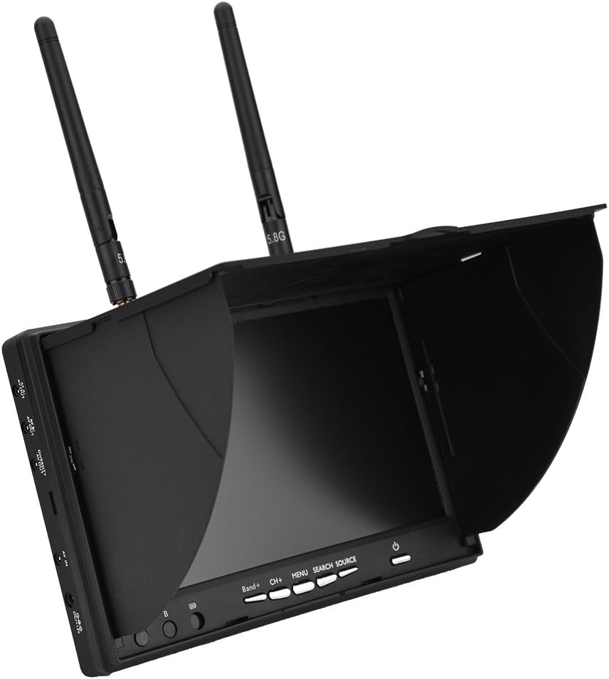 FPV Monitor Dual Receiver 5.8GHz 40Channels 7Inch LCD Monitor/Display Screen Receiver Monitor for FPV Drone Quadcopter with Wireless Receiver 140/120 Degree