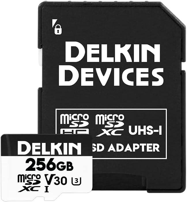 Delkin Devices 256GB microSD Card (100MB/s) + Rugged CFexpress/SD/microSD Storage Tote ¨C High-Speed Memory Card + Weather-Resistant Case Bundle for Cameras, Drones & Action Cameras