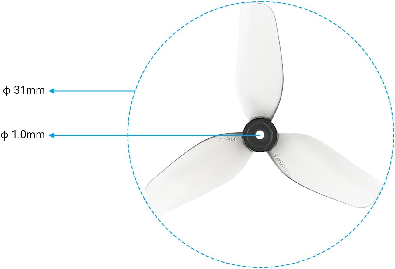 BETAFPV 16pcs HQ 31mm Ultralight 3-Blade Propellers with 1.0mm Shaft Hole Compatible for 0702SE 23000KV Brushless Motor, FPV Racing Drone Like Air65 Brushless Drone Metor65 Brushless Quadcopter