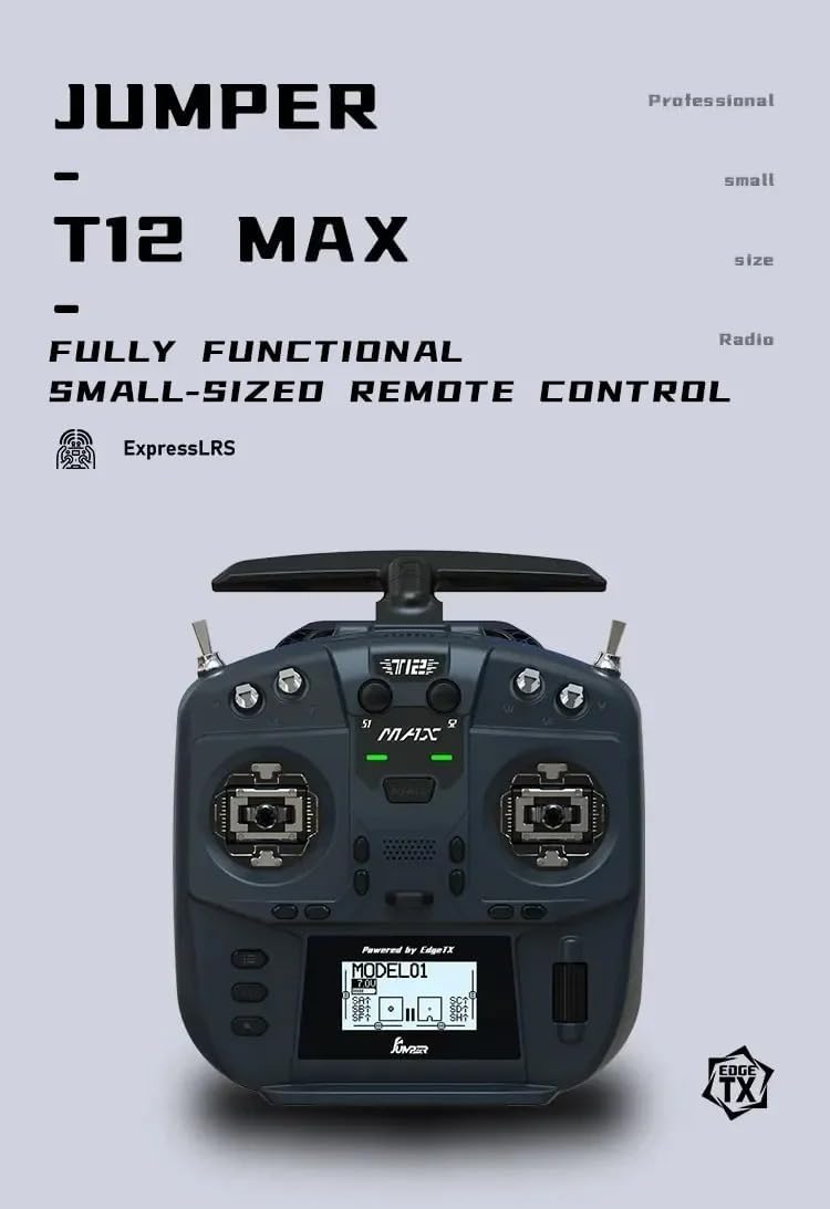 Jumper T12 MAX 2.4G ELRS Hall Gimbals Transmitter EDGETX Full Function Multi-Module Radio Remote Controller for RC FPV Drone (T12 MAX Hall 2.4G)
