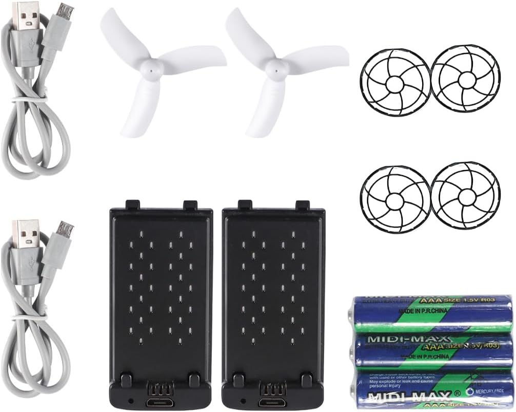 Swifsen SWA35 Mini Drone Accessories Include 2 Drone Batteries, 2 Charging Cables, AAA Batteries, 2 Protective Covers.