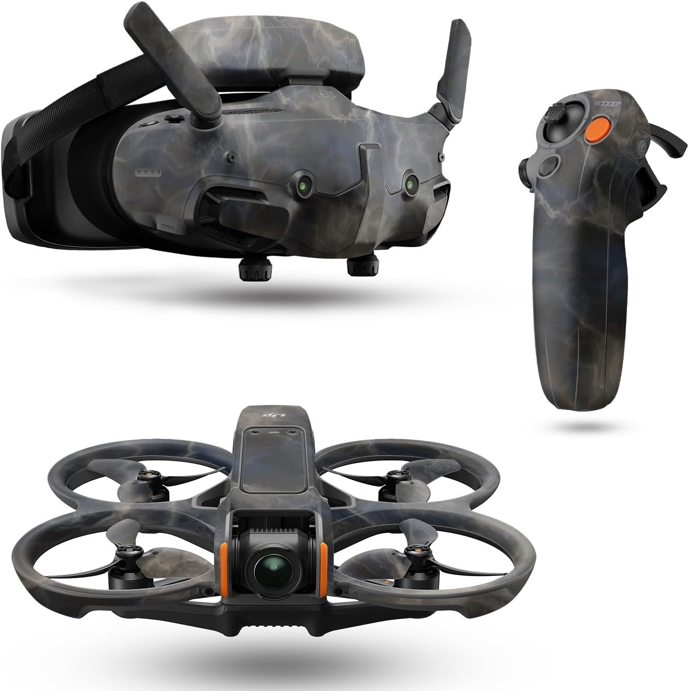 Drone Skin Compatible with DJI Avata 2 Bundle (2024) - Stormy Marble - Premium 3M Vinyl Protective Wrap Decal Cover - Easy to Apply | Crafted in The USA by MightySkins