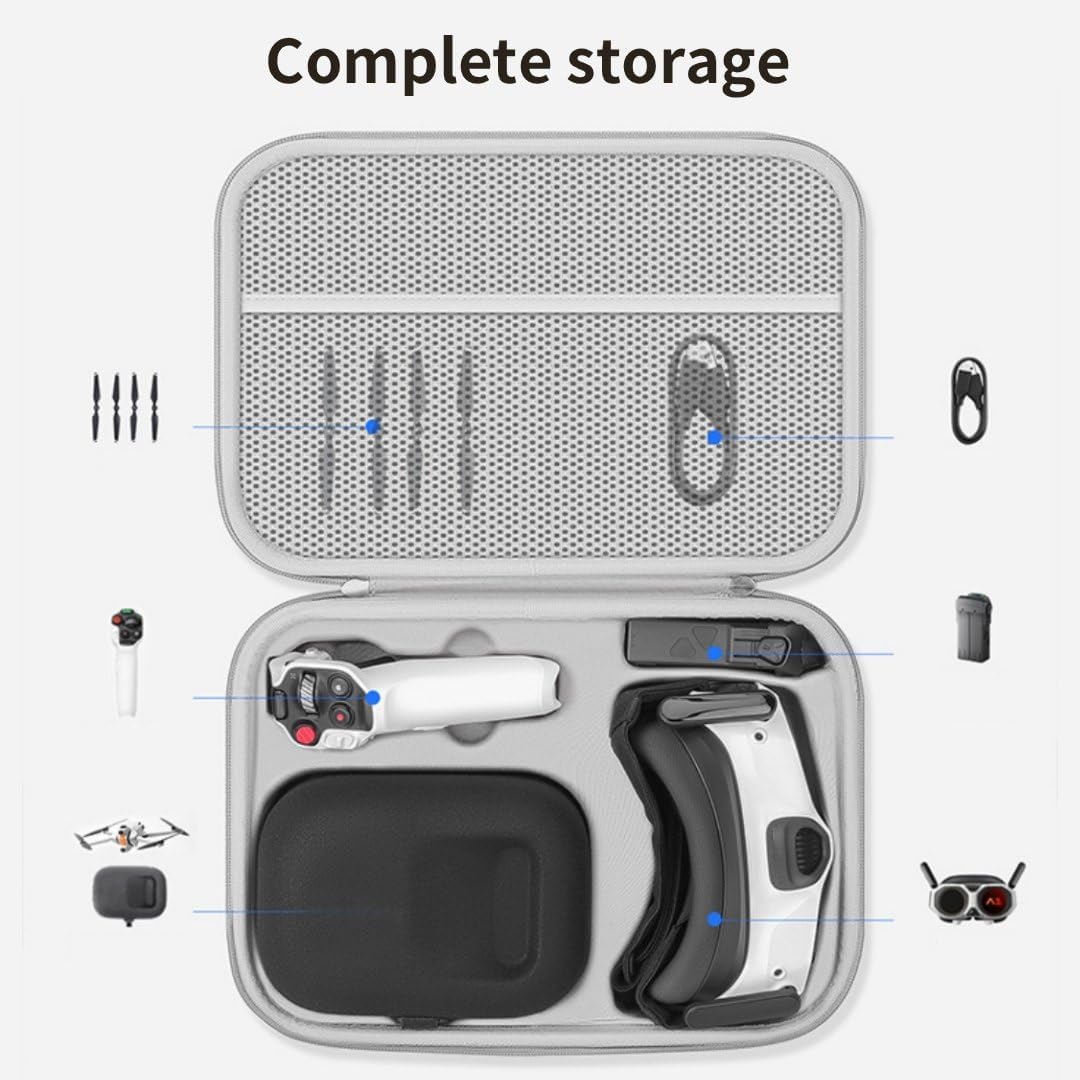 Hard Case for Antigravity A1, Waterproof PU Large Capacity Storage Shoulder Bag Travel Carrying Case for Antigravity Vision Goggles, Grip Controller and Drone Accessories (Standard Bundle)