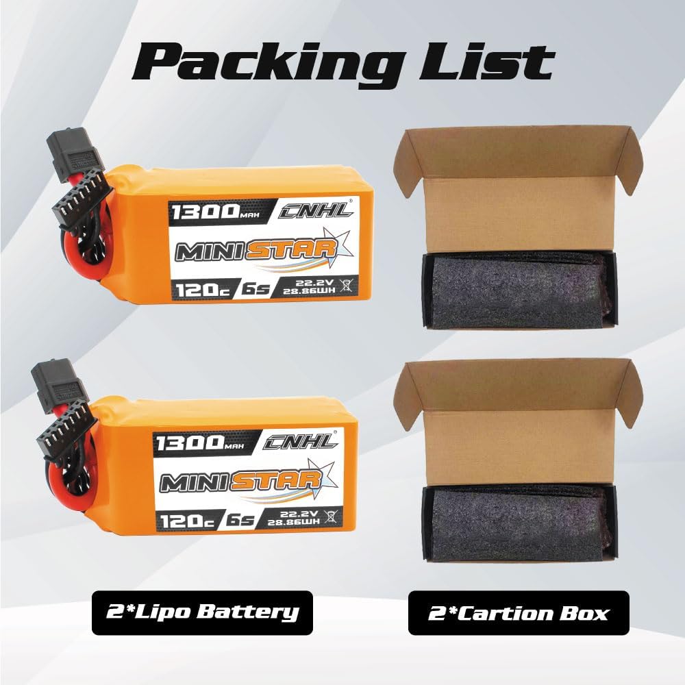 CNHL 1300mAh 6S Lipo Battery 22.2V 120C with XT60 Plug for FPV Racing RC Quadcopter Helicopter Airplane Drone(2 Packs)