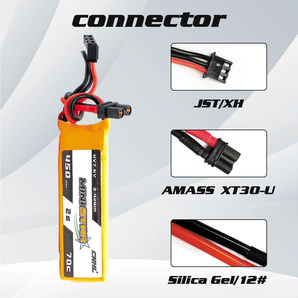 CNHL 450mAh 2S Lipo Battery 7.6V High Voltage lipo Battery 70C with XT30 Plug for Emax Babyhawk RC Heli 250 Helicopter Axial SCX24 Trashcans Larva X Micro FPV Racing Drone Quadcopter(3 Packs)