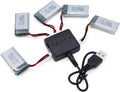 3.7V 400Mah Lipo Battery - 5Pcs Drone Batteries with 5-in-1 USB Charger for Syma Q11 H99W H31 H6C H98 TR-C385 TR-P51 TR-F22 Quadcopter Parts Aircraft Drones Lithium Battery Rechargeable AT-96