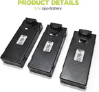 sea jump 3PCS 3.7V 1000mAh Lipo Battery with USB Charging Cable Suitable for E88 E88MAX E99 E99MAX BD101 P15PRO P8 A13 A15 K10MAX RC Drone, Aerial Quadcopters High-Capacity Battery Spare Parts