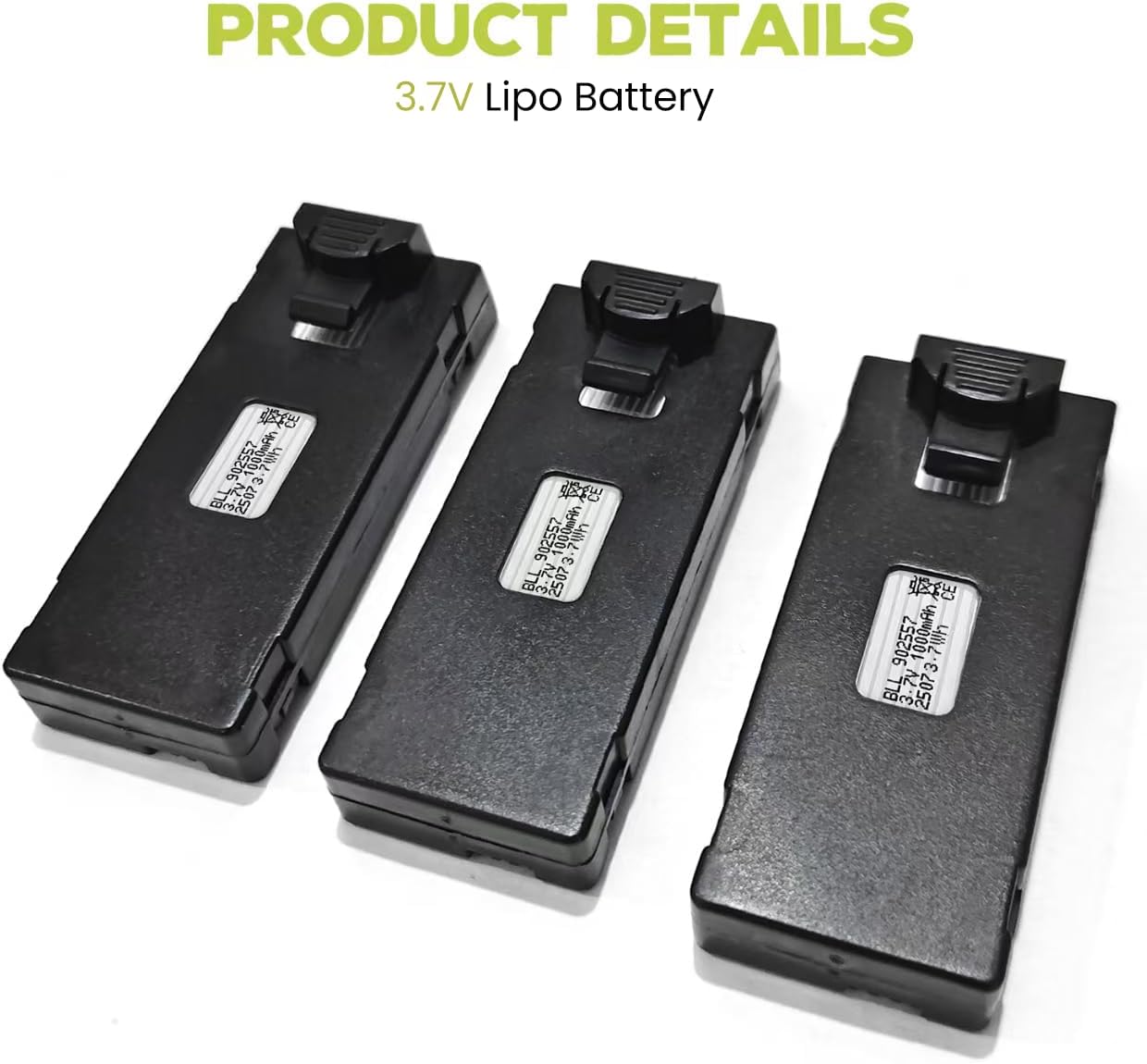 sea jump 3PCS 3.7V 1000mAh Lipo Battery with USB Charging Cable Suitable for E88 E88MAX E99 E99MAX BD101 P15PRO P8 A13 A15 K10MAX RC Drone, Aerial Quadcopters High-Capacity Battery Spare Parts