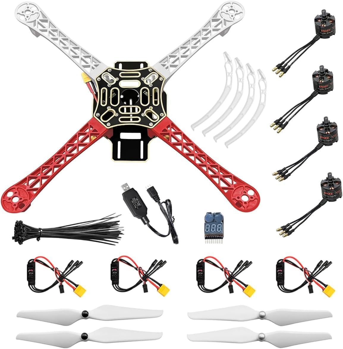HAWK¡¯S WORK F450 Drone Kit to build, DIY Quadcopter Set, Frame + ESC + Brushless Motor + Prop + Accessory + Guild Book & Video (D)