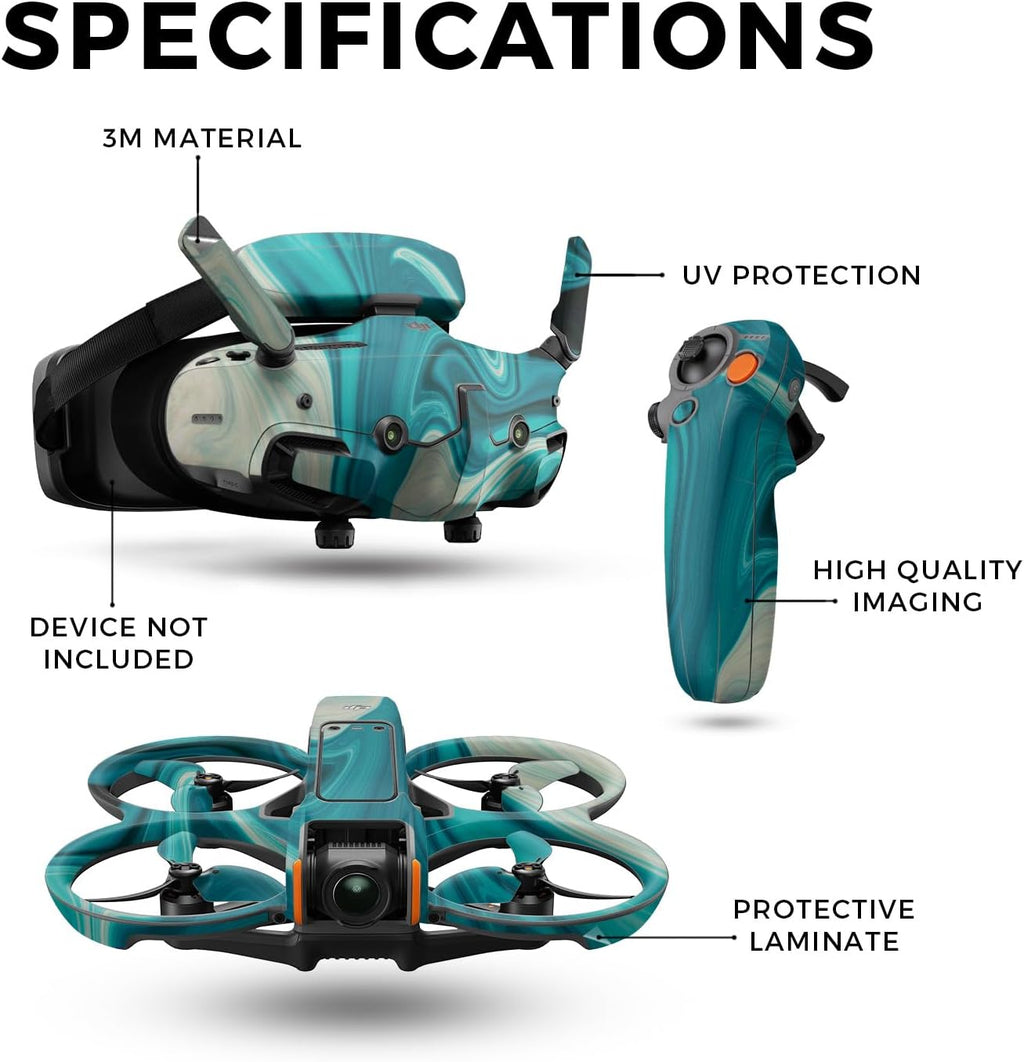 Drone Skin Compatible with DJI Avata 2 Bundle (2024) - Aqua Swirl - Premium 3M Vinyl Protective Wrap Decal Cover - Easy to Apply | Crafted in The USA by MightySkins