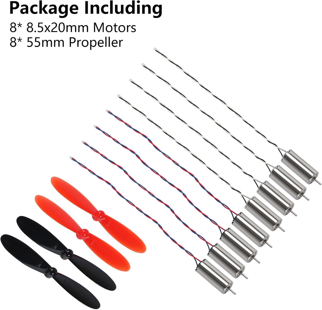 8pcs 8520 Coreless Motor 8.5 x 20mm Brushed Motors Hollow Cup Drone Motor+ 8pcs 55mm CW CCW Propeller for DIY Micro Quadcopter RC Drone