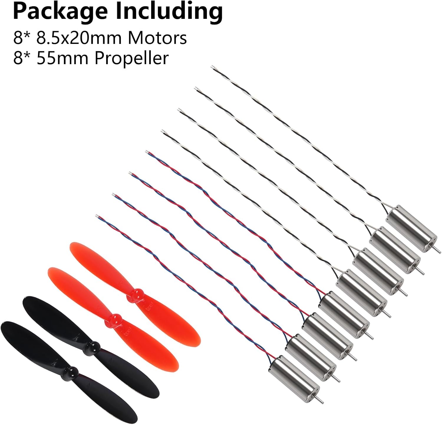 8pcs 8520 Coreless Motor 8.5 x 20mm Brushed Motors Hollow Cup Drone Motor+ 8pcs 55mm CW CCW Propeller for DIY Micro Quadcopter RC Drone