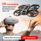 VR FPV Hobby Drone with VR Goggles, One Key Takeoff/Landing, APP Control, Brushless Motor, Dual Batteries, Beginner-Friendly Quadcopter with Propeller Guards, Altitude Hold, Optical Flow Positioning, Dual Cameras & LED Night Lights, a first-person view