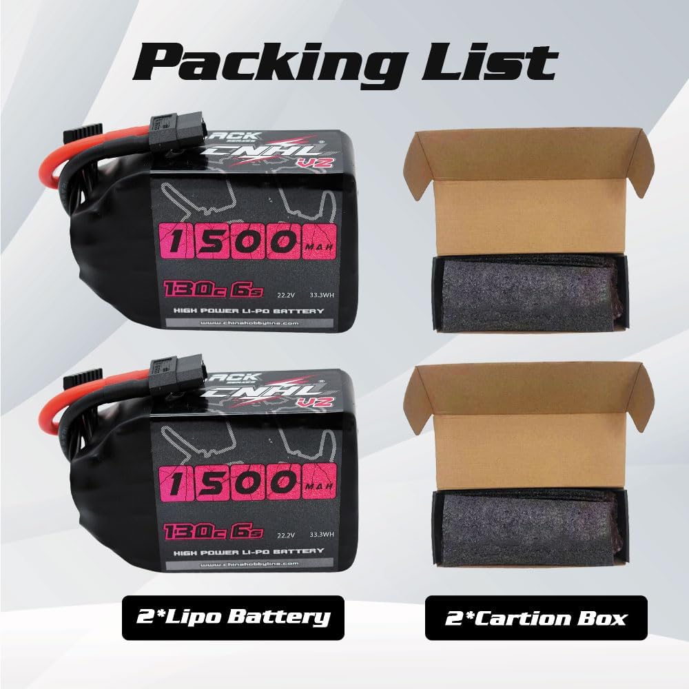 CNHL 6S Lipo Battery 1500mAh 22.2V 130C with XT60 Plug for FPV Drone Racing RC Quadcopter Helicopter Airplane (2 Packs)