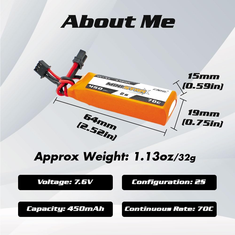 CNHL 450mAh 2S Lipo Battery 7.6V High Voltage lipo Battery 70C with XT30 Plug for Emax Babyhawk RC Heli 250 Helicopter Axial SCX24 Trashcans Larva X Micro FPV Racing Drone Quadcopter(3 Packs)