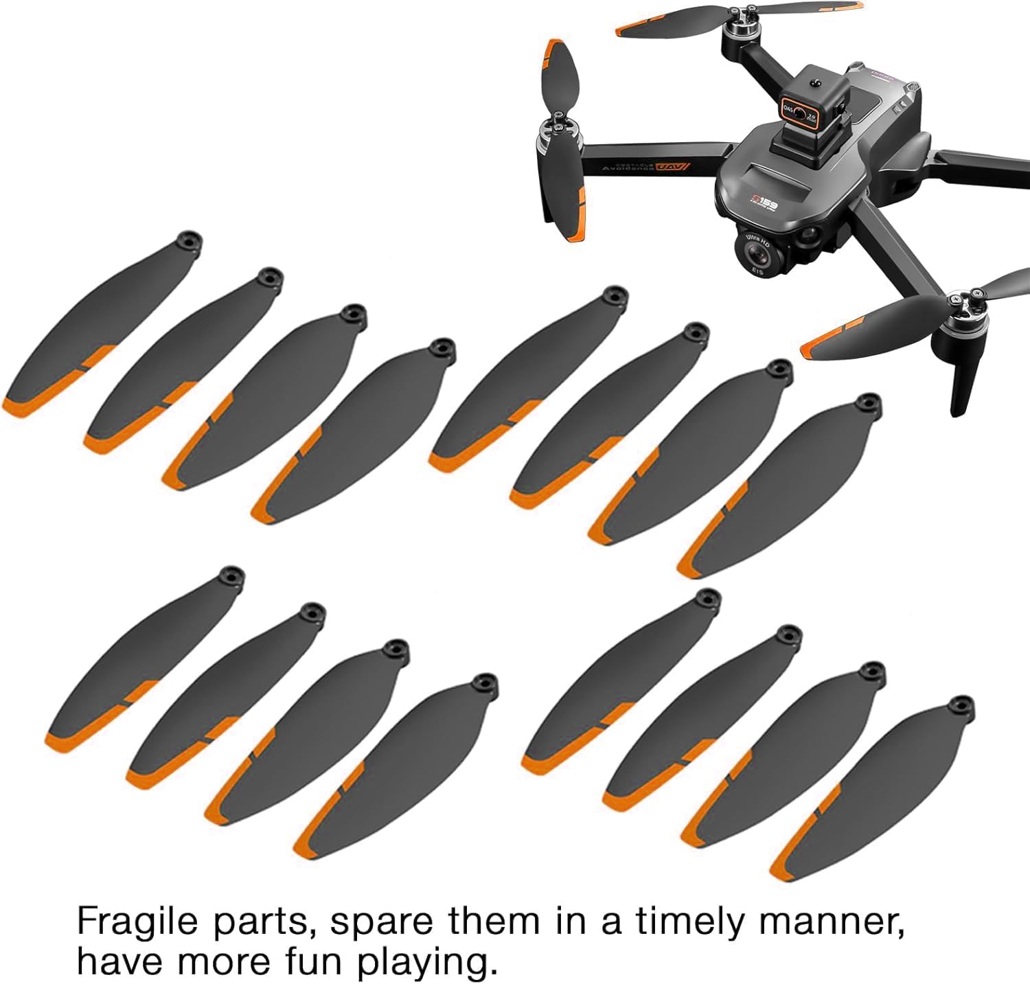 16PCS Foldable Drone Propellers Replace Parts for Most Drone Spare Part, 2.75-Inch Universal Replacement Blades,70mm Low-Noise and Quick-Release Blades Props Wings Accessories(Orange)