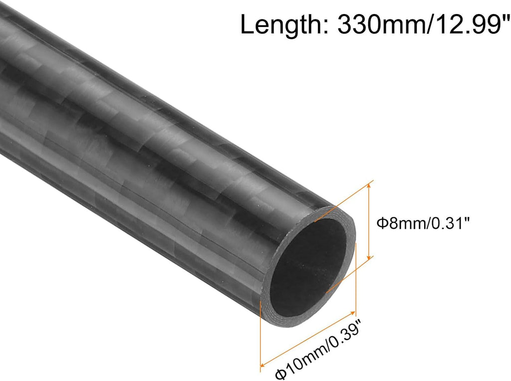MECCANIXITY 2 Pcs Carbon Fiber Tube 8 x 10 x 330mm Glossy Surface Rod 3K Roll Wrapped Pure Carbon Round Tubing for RC Airplane Multicopter