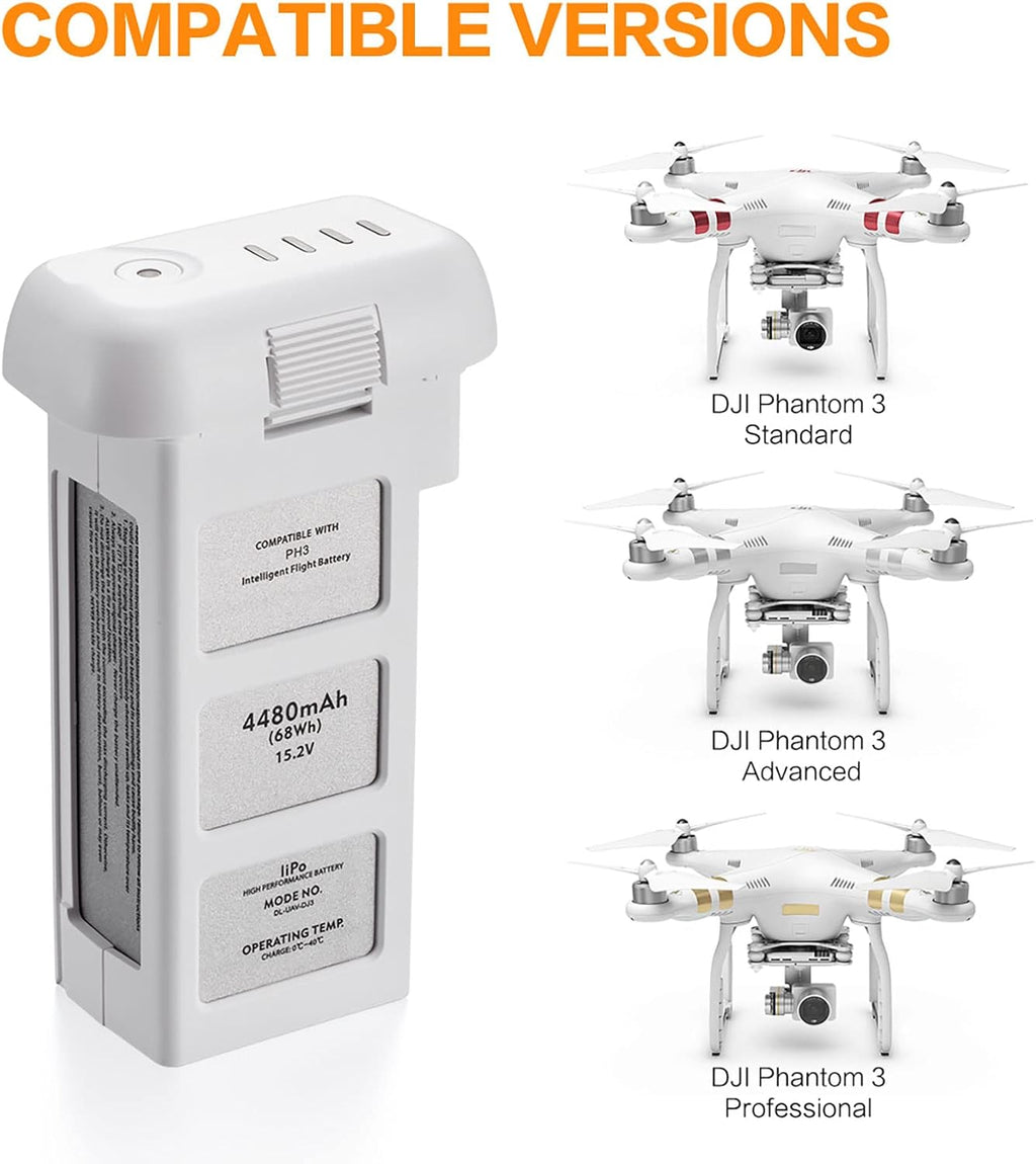 LORDONE Phantom 3 Replacement Intelligent Flight Battery, 4480mAh 15.2V, Compatible for DJI Phantom 3 Standard/Pro/Advanced/4K/SE Drone