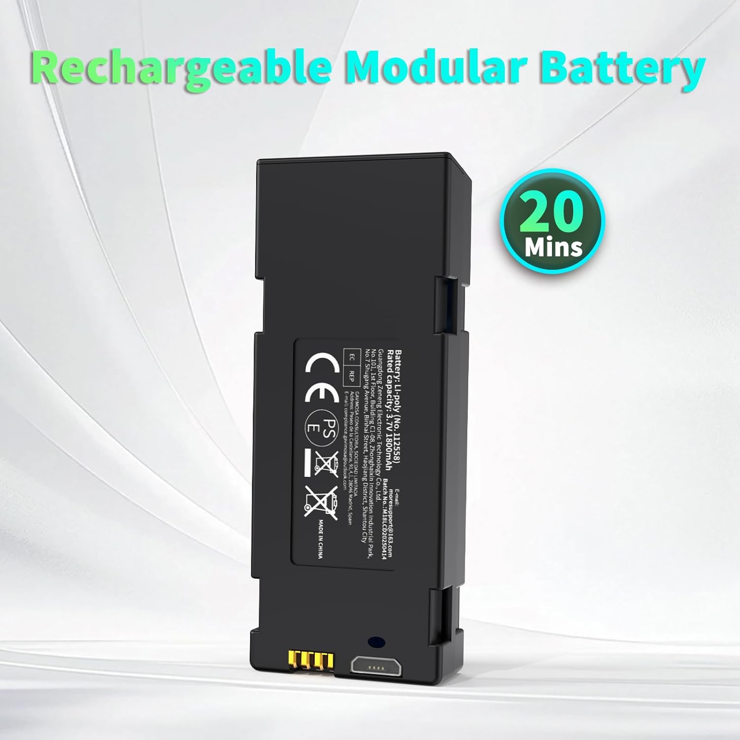 3.7V 1800mAh Lithium Polymer Battery with USB Charging Cable Replacement Power for M18LCD Drone